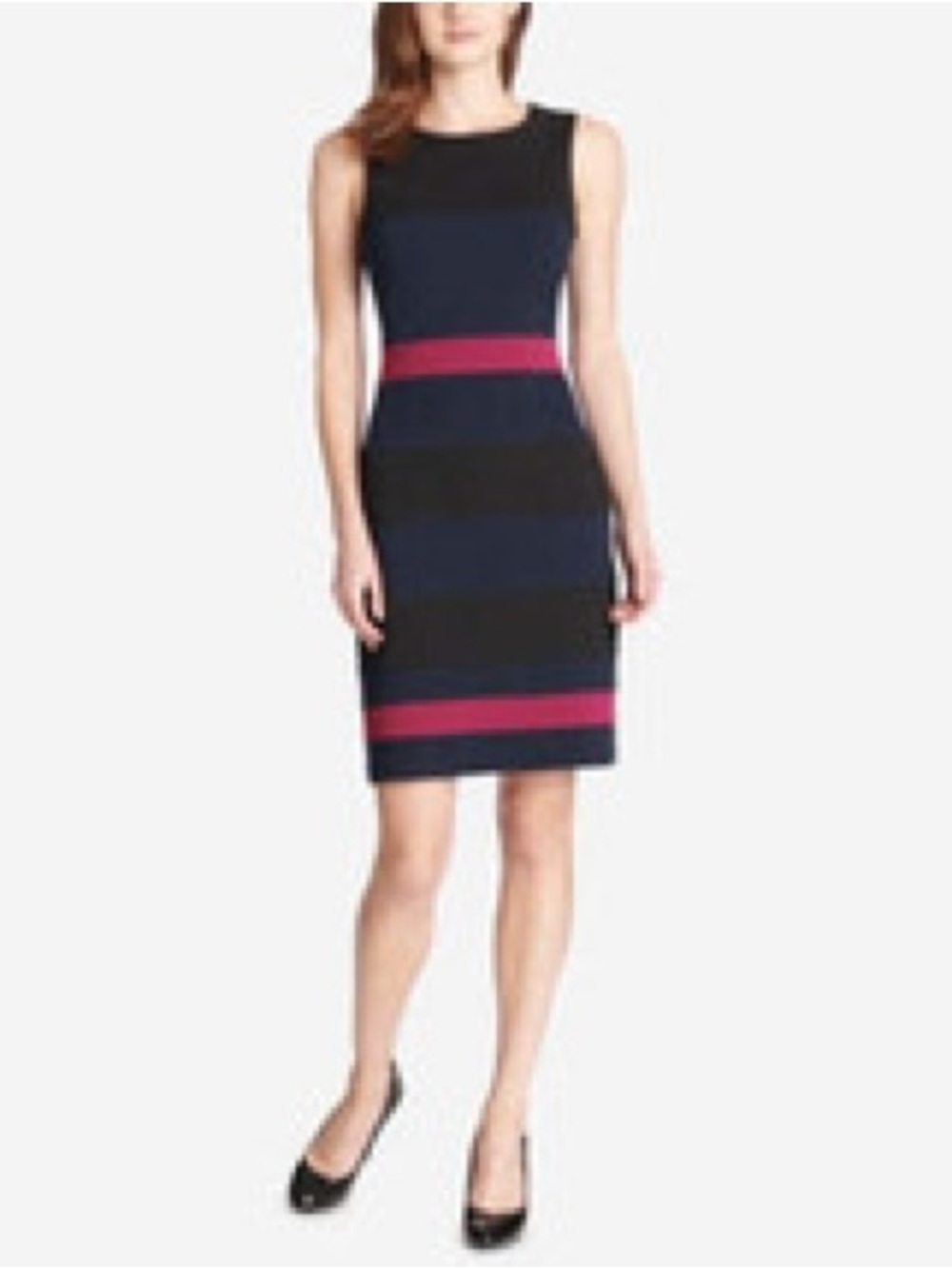 Tommy Hilfiger Navy Dress with Pink Accent Stripes - Sleeveless Midi